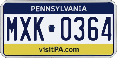 PA license plate MXK0364