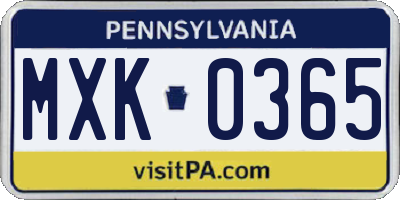 PA license plate MXK0365