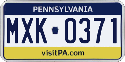 PA license plate MXK0371