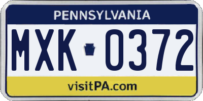 PA license plate MXK0372