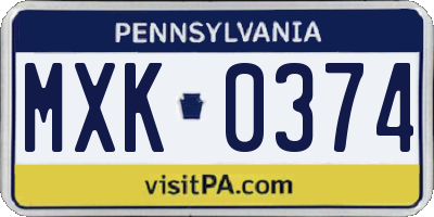 PA license plate MXK0374