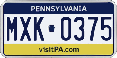 PA license plate MXK0375