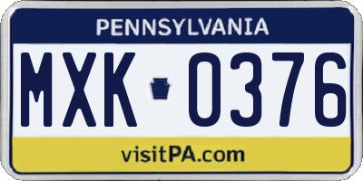 PA license plate MXK0376