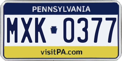 PA license plate MXK0377