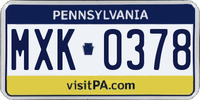 PA license plate MXK0378