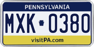 PA license plate MXK0380