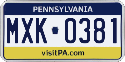 PA license plate MXK0381