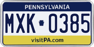 PA license plate MXK0385