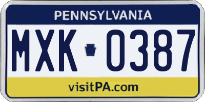 PA license plate MXK0387