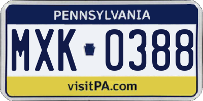 PA license plate MXK0388