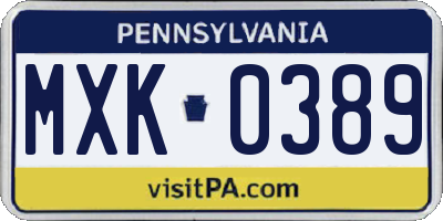 PA license plate MXK0389