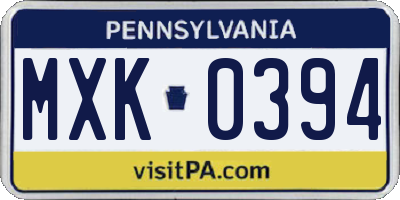 PA license plate MXK0394