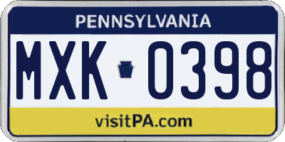 PA license plate MXK0398