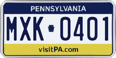 PA license plate MXK0401