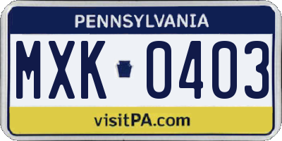 PA license plate MXK0403