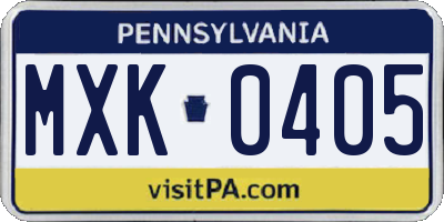 PA license plate MXK0405