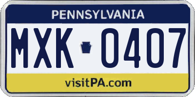 PA license plate MXK0407