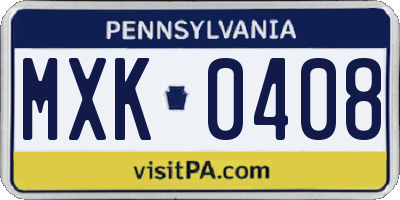 PA license plate MXK0408