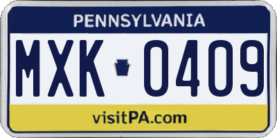 PA license plate MXK0409