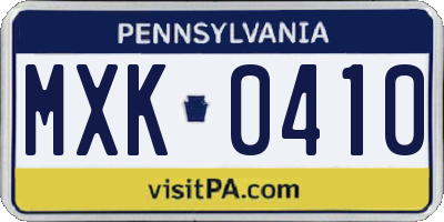 PA license plate MXK0410