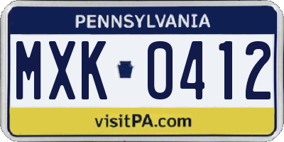 PA license plate MXK0412