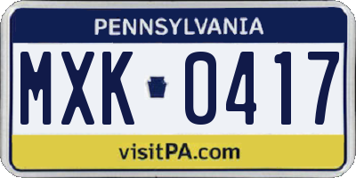 PA license plate MXK0417