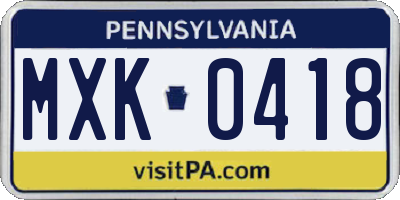 PA license plate MXK0418