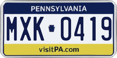 PA license plate MXK0419