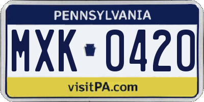 PA license plate MXK0420