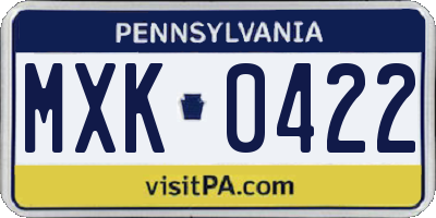 PA license plate MXK0422