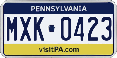 PA license plate MXK0423