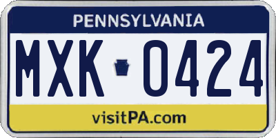 PA license plate MXK0424