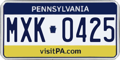 PA license plate MXK0425