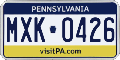 PA license plate MXK0426