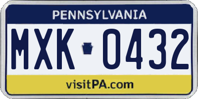 PA license plate MXK0432