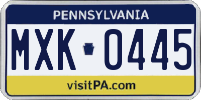 PA license plate MXK0445