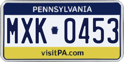 PA license plate MXK0453