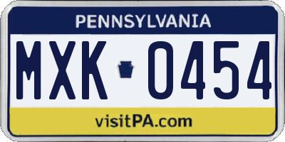 PA license plate MXK0454