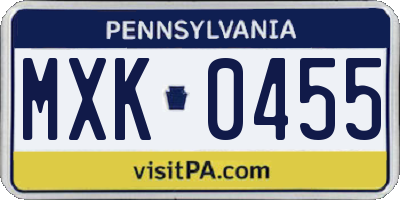 PA license plate MXK0455