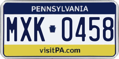 PA license plate MXK0458