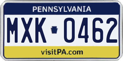 PA license plate MXK0462