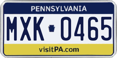 PA license plate MXK0465