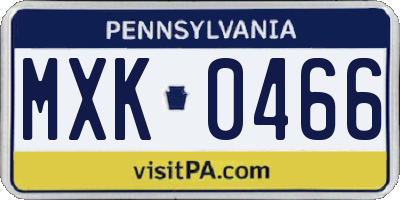 PA license plate MXK0466