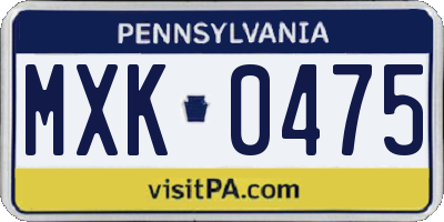 PA license plate MXK0475