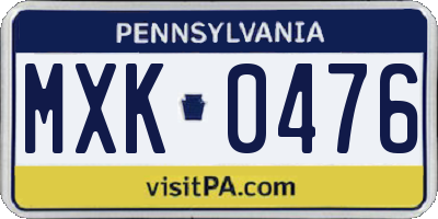 PA license plate MXK0476
