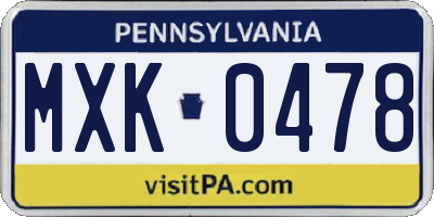 PA license plate MXK0478