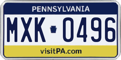 PA license plate MXK0496