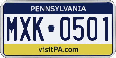 PA license plate MXK0501