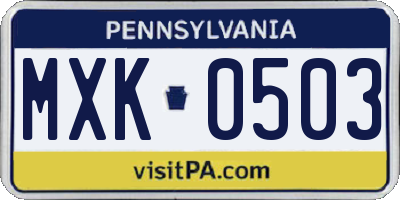 PA license plate MXK0503