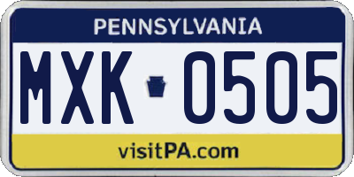 PA license plate MXK0505